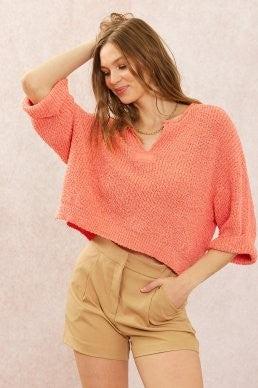 Nothing To It Sweater - Coral