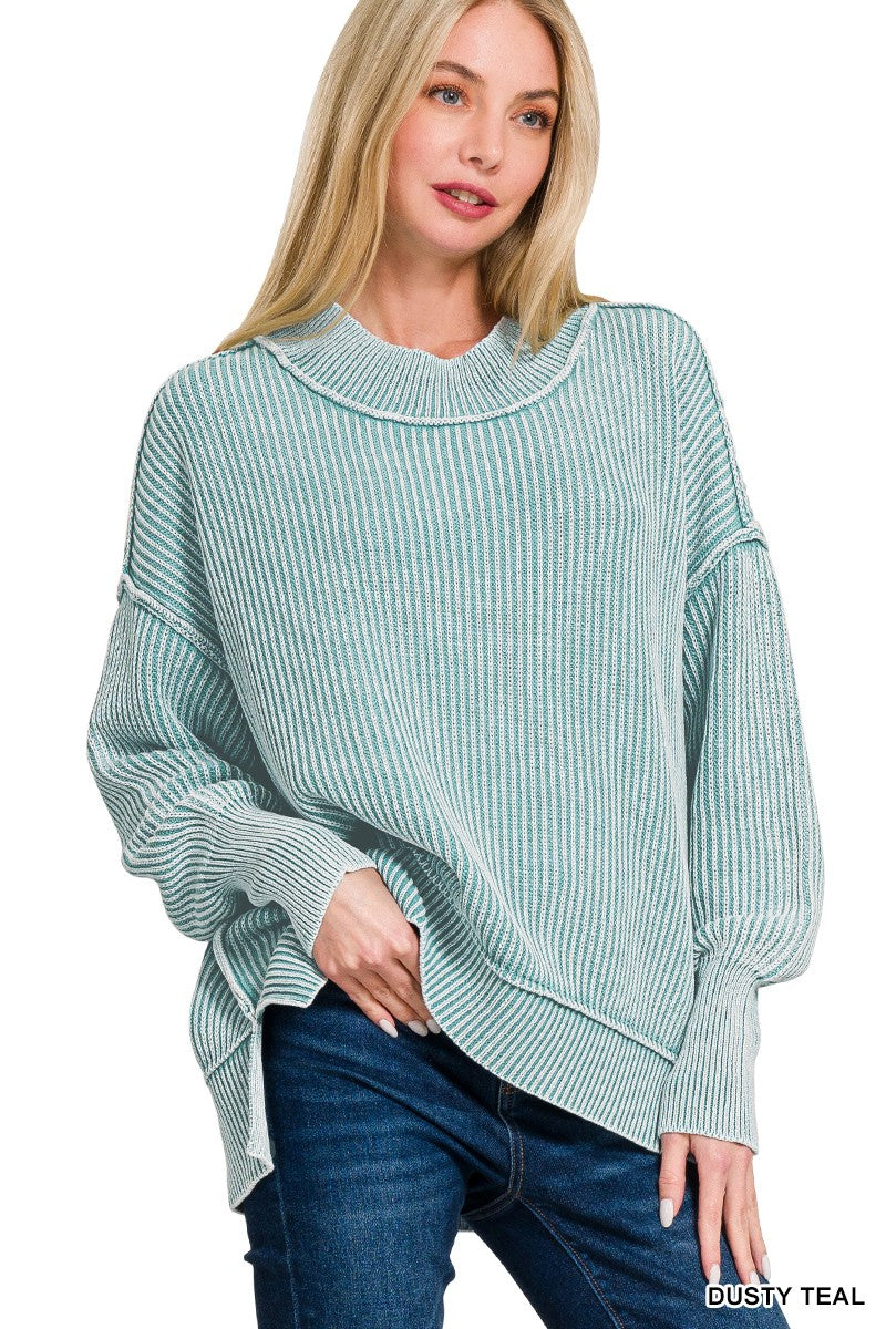 Ribbed Easy Going Sweater - Dusty Teal