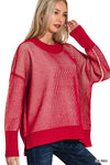 Ribbed Easy Going Sweater - Dark Red Two Tone