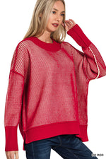 Ribbed Easy Going Sweater - Dark Red Two Tone