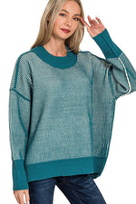 Ribbed Easy Going Sweater - Teal Two Tone