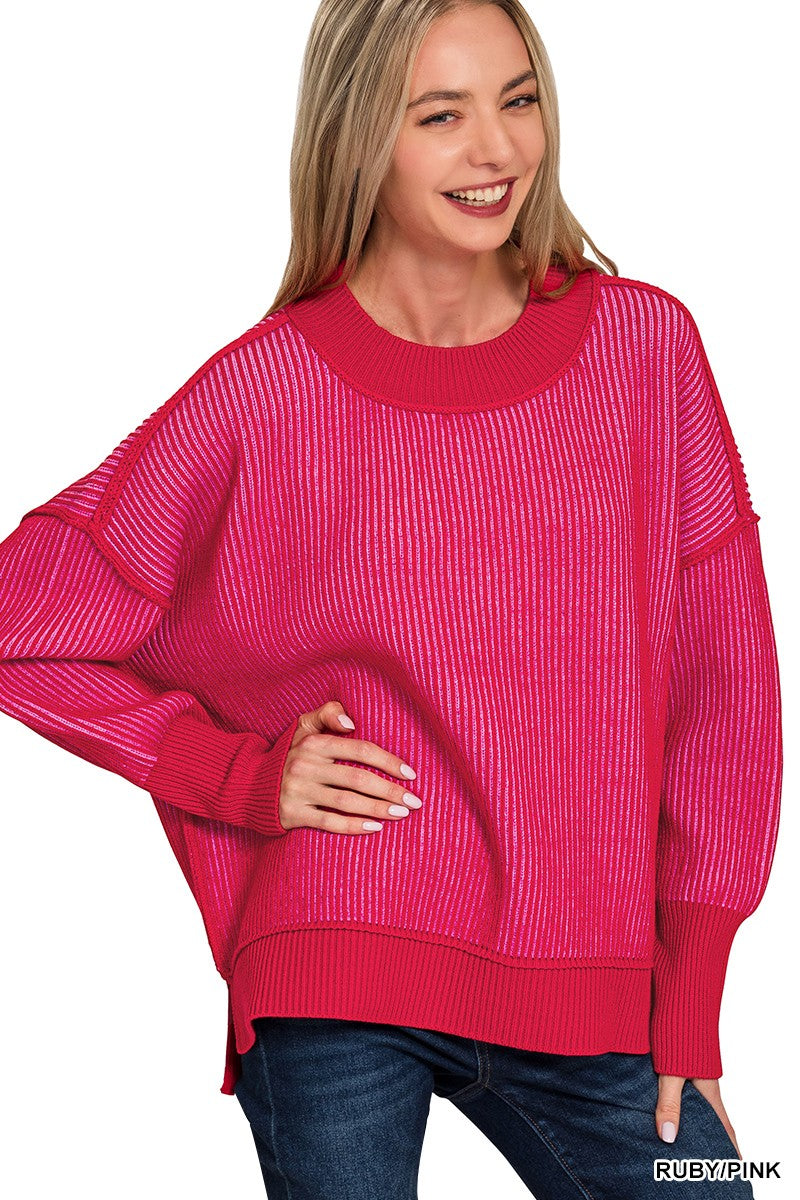 Ribbed Easy Going Sweater - Ruby/Pink