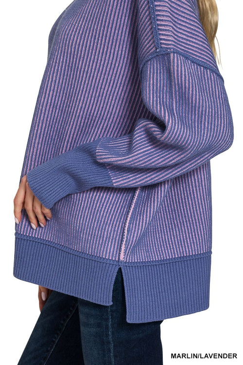 Ribbed Easy Going Sweater - Marlin/Lavender