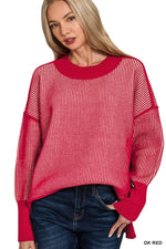 Ribbed Easy Going Sweater - Dark Red Two Tone