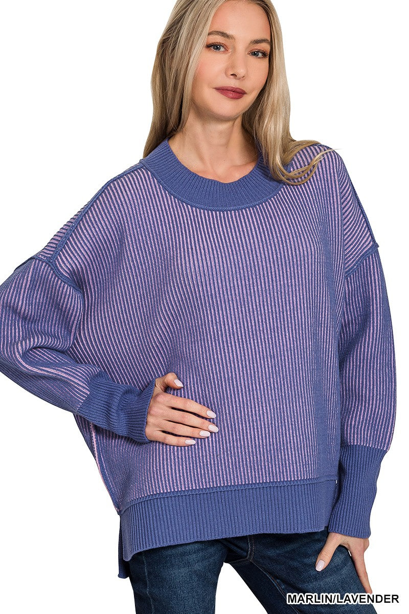 Ribbed Easy Going Sweater - Marlin/Lavender