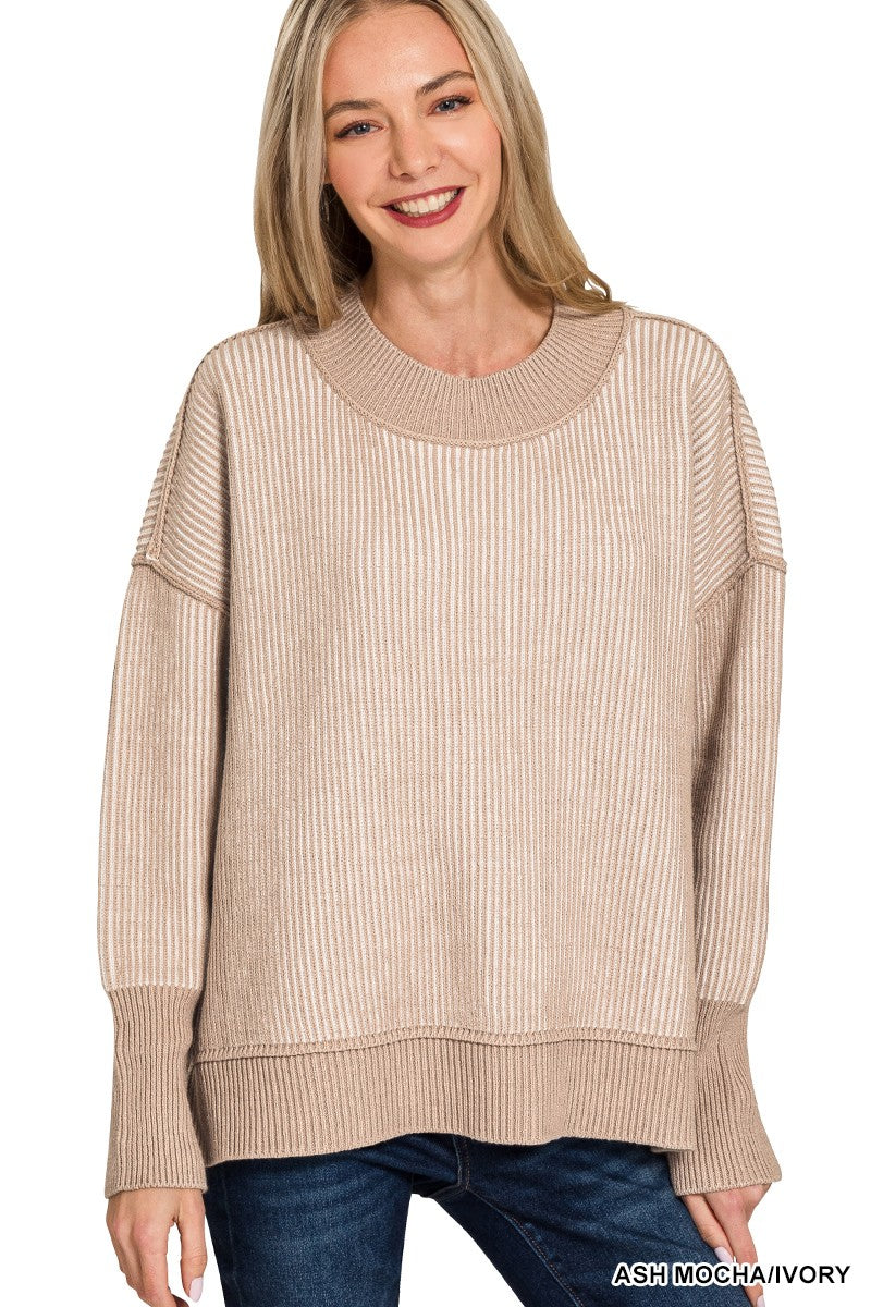 Ribbed Easy Going Sweater - Ash Mocha/ Ivory