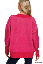 Ribbed Easy Going Sweater - Ruby/Pink