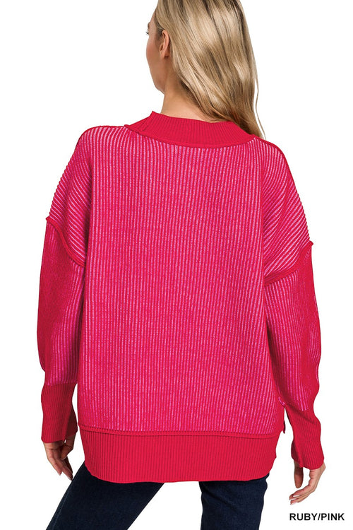 Ribbed Easy Going Sweater - Ruby/Pink