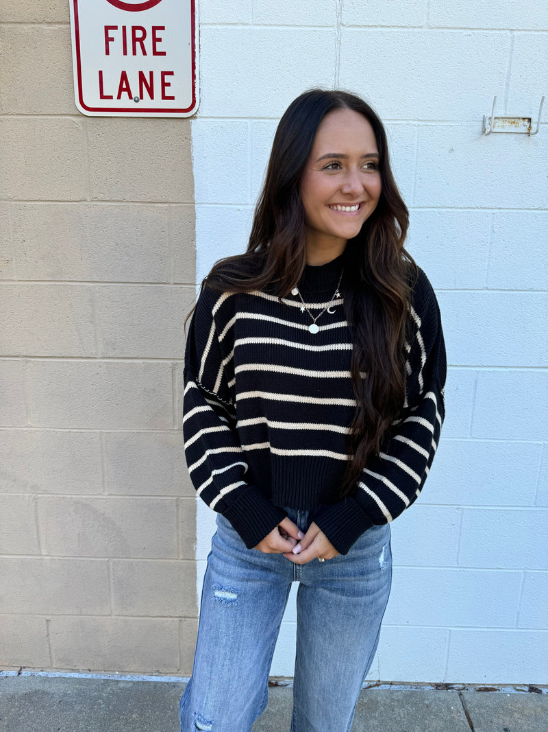 Easy Does It Sweater - Black Stripe